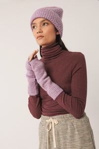Indi & Cold ES398 Ribbed Turtleneck Top Berenjena