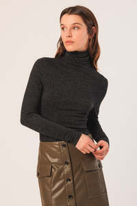 Indi & Cold ES398 Ribbed Turtleneck Top Marengo