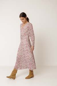 Indi & Cold KI195 Lantern Sleeve Dress Frambuesa