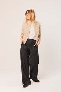 Indi & Cold NJ465 Alpaca Crochet Cardigan Crudo