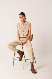 Indi & Cold RD492 Wool Silk Polo Vest Beige