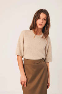 Indi & Cold RD491 Ribbed Knit Sweater Beige