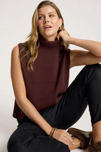 Knitwear: Eb & Ive Zala Knit Vest Mahogany