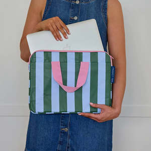 Bags: Project Ten Laptop Case Green Blue Stripe