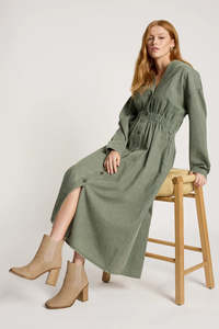 Dresses: Eb & Ive Bodhi Denim Dress Olive
