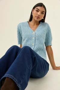 Isle Of Mine: Isle of Mine  Mckenna Short Sleeve Cardigan Ice Blue