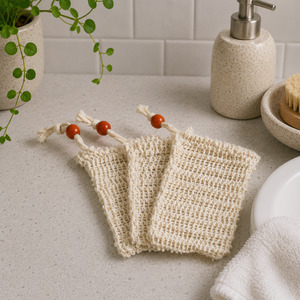 Eco Friendly Bathroom Accessories Collection: Natural Soap Saver & Exfoliator Bag