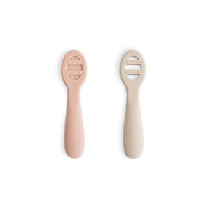 Mushie Baby Accesories: First Feeding Baby Spoons (2-pack) - Blush / Shifting Sand