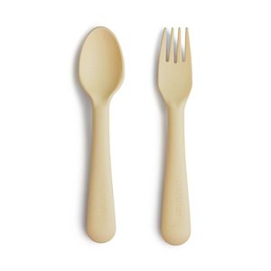 Dinnerware: Mushie Fork & Spoon Set - Pale Daffodil