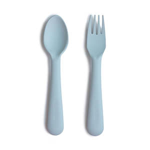 Dinnerware: Mushie Fork & Spoon Set - Powder Blue