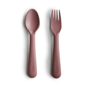 Dinnerware: Mushie Fork & Spoon Set - Woodchuck