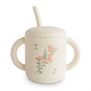 Cups: Silicone Training Cup with Straw - Pink Flowers