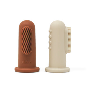Mushie Finger Toothbrushes: Mushie Finger Toothbrush - Clay/Shifting Sand