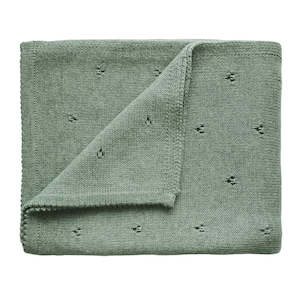 Mushie Knitted Baby Blankets: Knitted Blanket - Pointelle Sage Melange