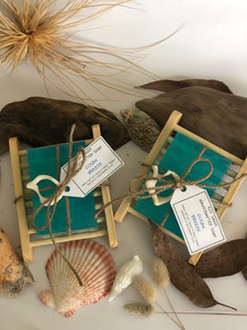 Products: Ocean Breeze on a wooden soap dish Eco Savvy