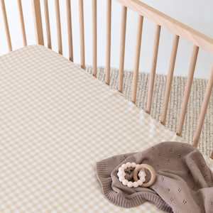 Organic Bamboo Cot Fitted Sheet : Oat Gingham