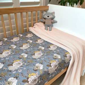 Bamboo Jersey Fitted Cot Sheet : Indigo Blooms
