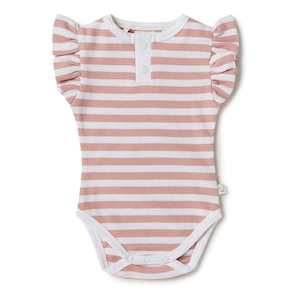 Organic Cotton Short Sleeve Bodysuit : Rose Stripe