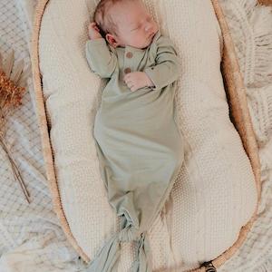 Lunas Treasures Newborn Gowns: Knotted Newborn Sleep Gown : Soft Sage
