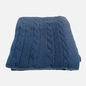 Merino Cable Baby Blanket : Navy