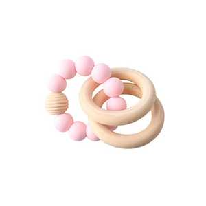 Wooden Silicone Teether 2 Rings : Pink