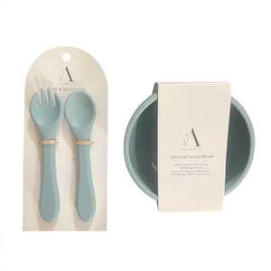 Silicone Scooped Suction Bowl & Cutlery Set : Sky