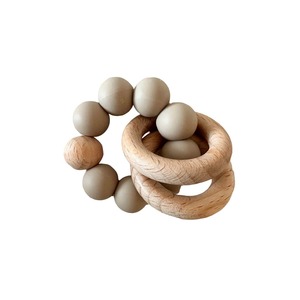 New: Wooden Silicone Teether Double Ring : Oatmeal