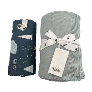 Gift Box : Sweet Dreams Sky Gray & Airforce Blue Muslin Wrap