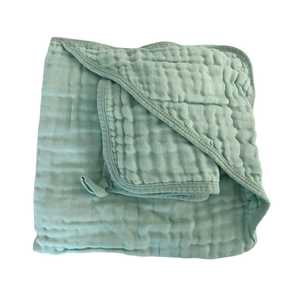 All: Muslin Hooded Towel & Wash Cloth: Sea Foam