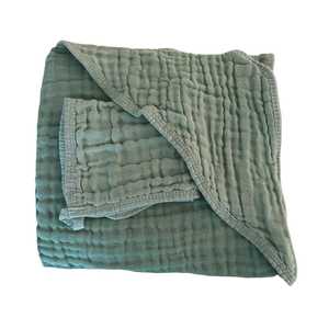 Muslin Hooded Towel & Wash Cloth: Sage