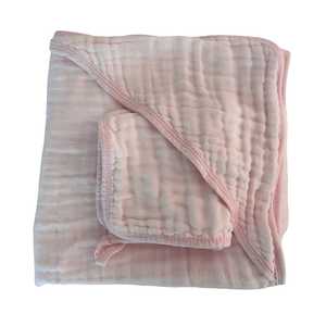 Muslin Hooded Towel & Wash Cloth: Pink