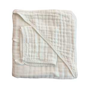 Muslin Hooded Towel & Wash Cloth: White
