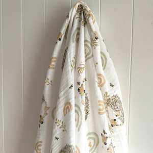 Muslin Cotton Wrap : White Hedgehog