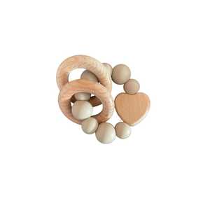 Wooden Silicone Teether Heart : Sand