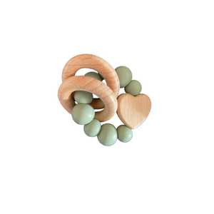 Wooden Silicone Teether Heart : Sage