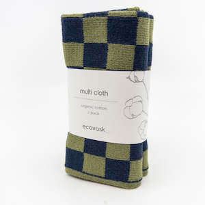 Multi Cloths: Multi Cloth 2pk - Navy Pistachio Chequer