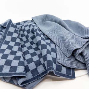 Kitchen Towels: Kitchen Towel Duos - Navy Denim Chequer