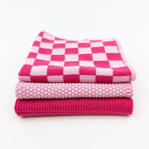 Trial Packs: Dishcloth Variety 3pk - Raspberry Sherbet Chequer