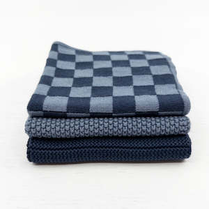 Dishcloth Variety 3pk - Navy Denim Chequer