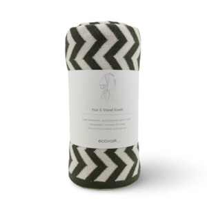 Hair Wrap Travel Towel: Hair & Travel Towel - Olive Chevron