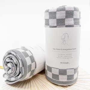 Hair Wrap Travel Towel: Hair & Travel Towel - Stone Chequer