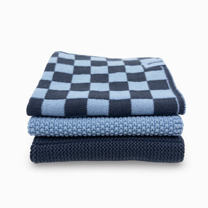 Dishcloth Variety 3pk - Cornflower Navy Chequer