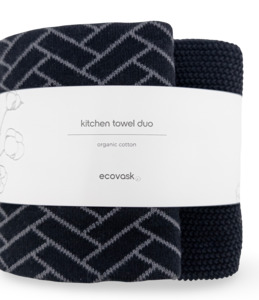 Kitchen Towels: Kitchen Towel Duos - Raven Herringbone