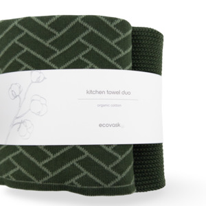 Kitchen Towels: Kitchen Towel Duos - Forest Herringbone