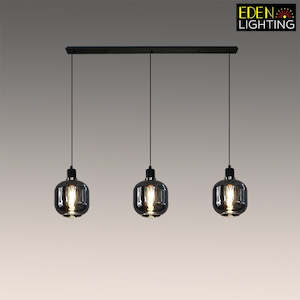 Glass Pendant Lights: Pendant light Smoke glass Black bar with 198A