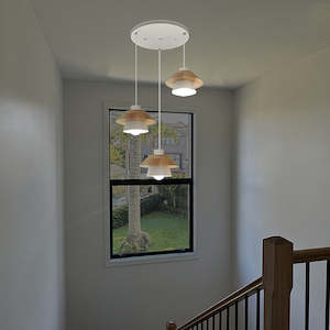 Wood Pendant Lights: Plate 300 wh with Wood33wh shades