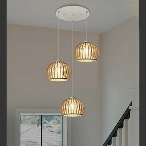 Wood Pendant Lights: Pendant light White Plate 300 with Wood05-230 shades