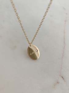 Mother Collection: MOM Engraved Oval Pendant Necklace