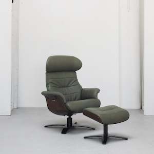 Blake Armchair / Footstool - Olive + Leather