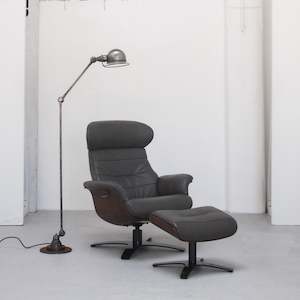 Armchairs: Blake Armchair / Footstool - Steel + Leather